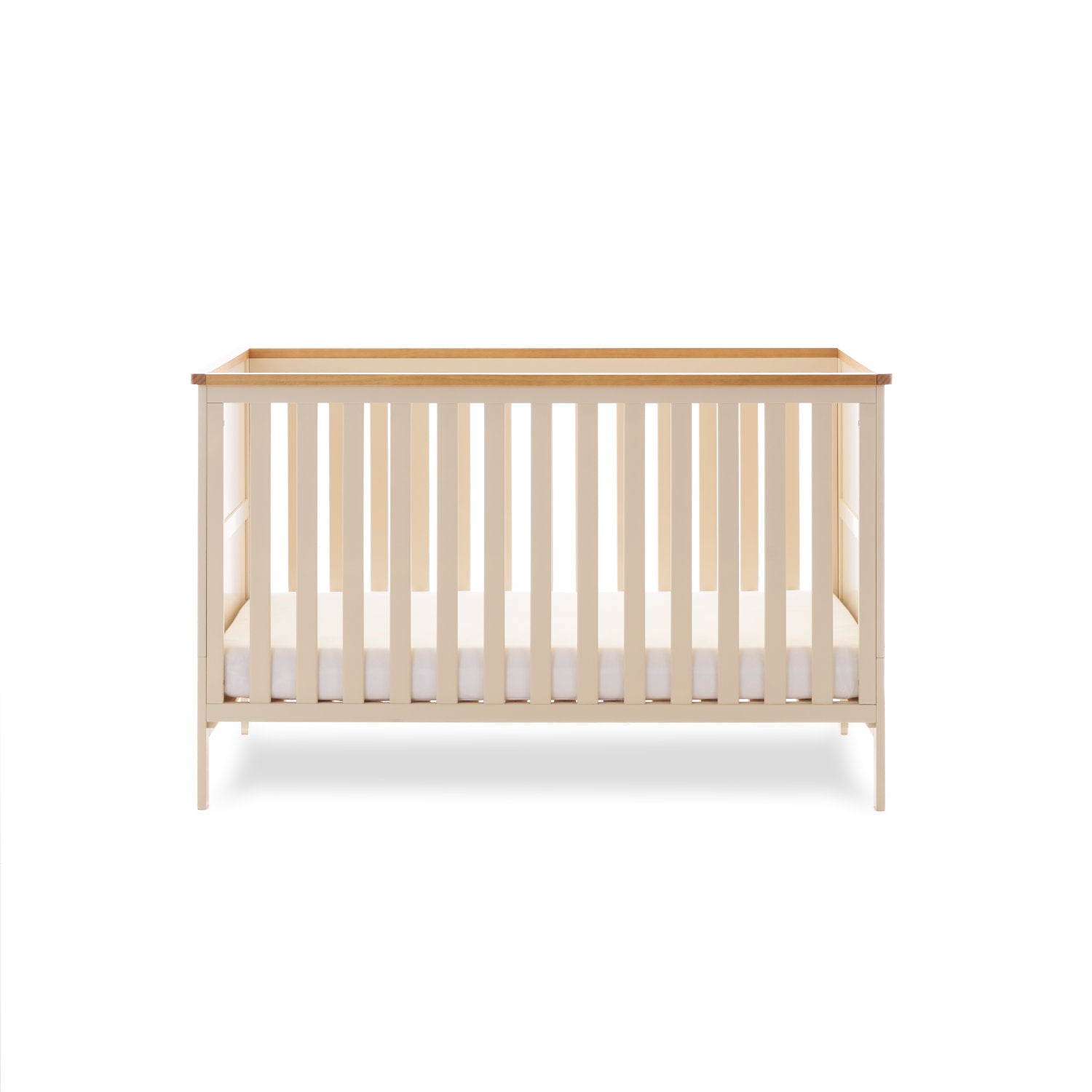 Cot Bed, base on the lowet setting, with solid ends wooden trim on all 4 sides