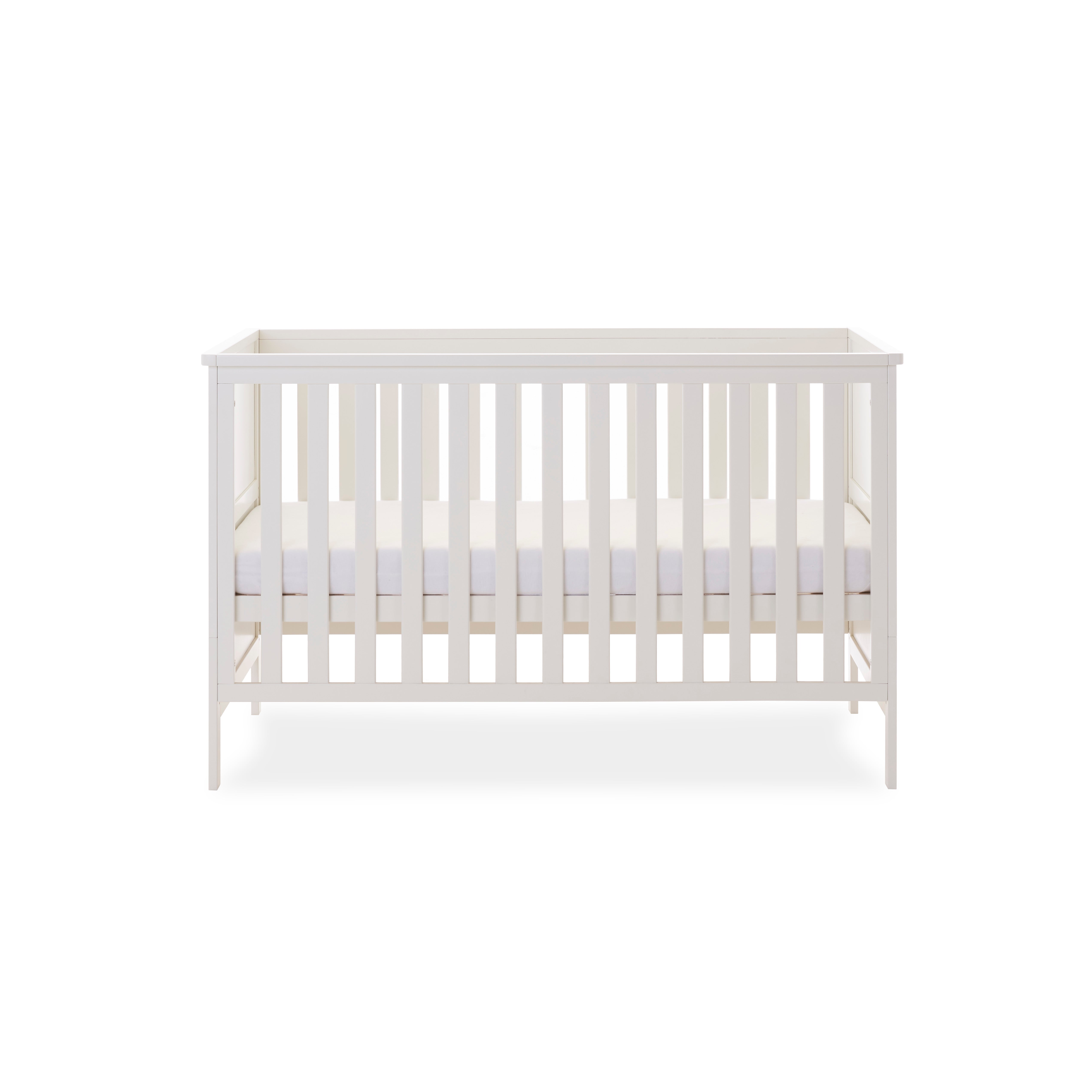 Cot Bed, base on the middle setting, with solid ends & trim on top of all 4 sides.