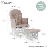 Nursery gliding chair in sand with matching stool and all measurements