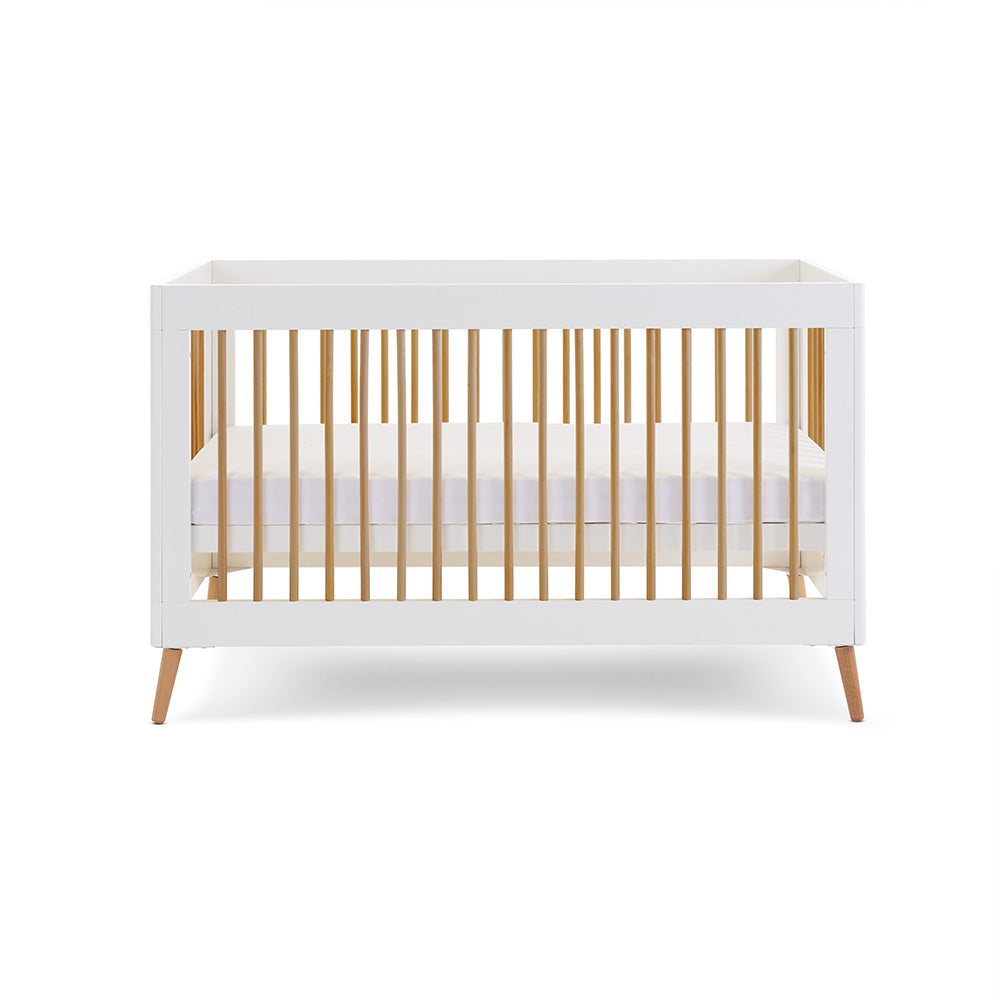 Maya Scandi Cot Bed - White with Natural Rails