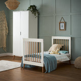 Maya Cot Bed with Toddler Rails - white with natural