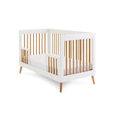 Scandi Cot Bed with Toddler Safety Rails - White Natural