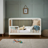 Scandi Cot Bed with Toddler Safety Rails - White & Natural | Obaby