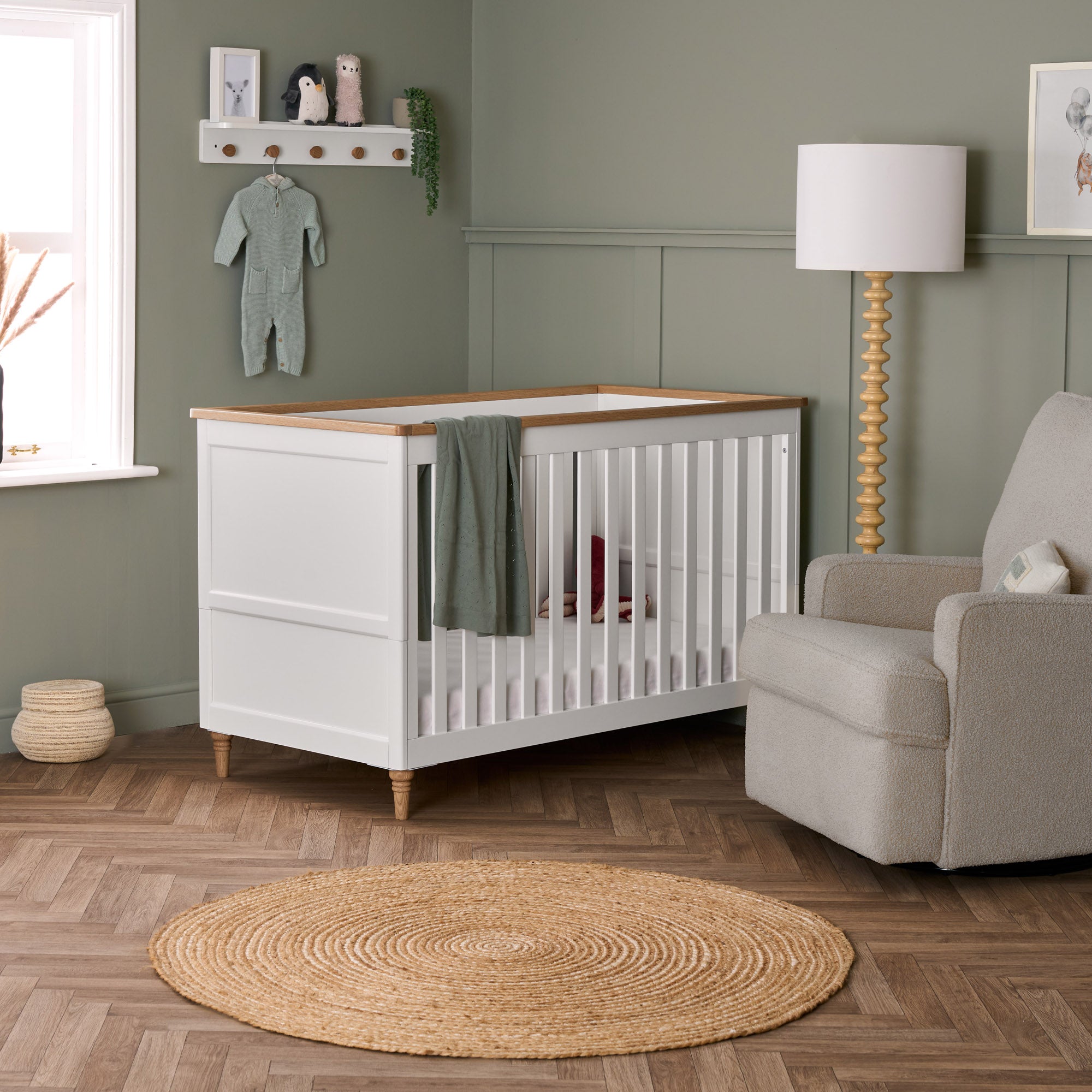 Orla Cot Bed White with Oak – Obaby