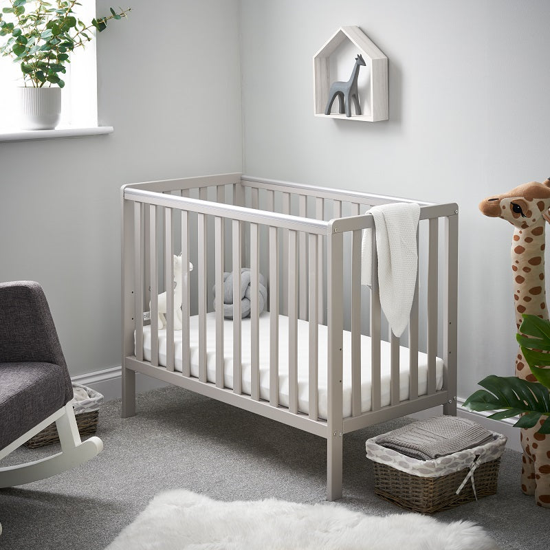Grey cot, bedside crib, next to me crib