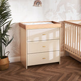 Changing Unit, with changing top on, 3 drawers with T bar handles.