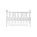 Cot Bed with solid ends, curved top, teething rails & base on middle setting.