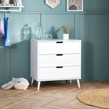 Scandi style changing unit with 3 drawers, with cut out handles & changing top removed.