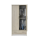 Double Wardrobe with 1 doors & 1 drawer, 1 dorr is opens showing 2 rails inside.