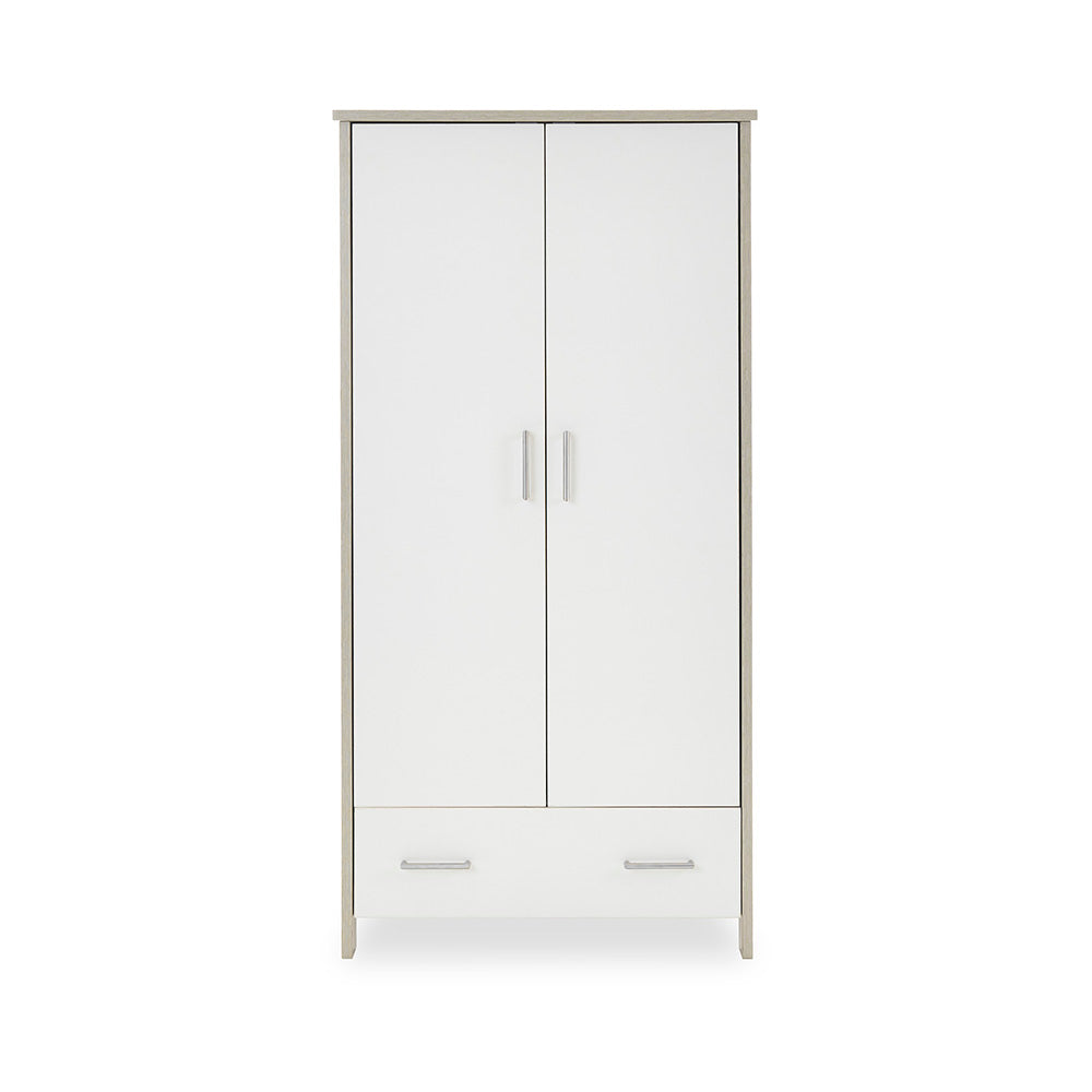 Compact Double Wardrobe With 2 Doors & Drawer at the bottom with metal handles.