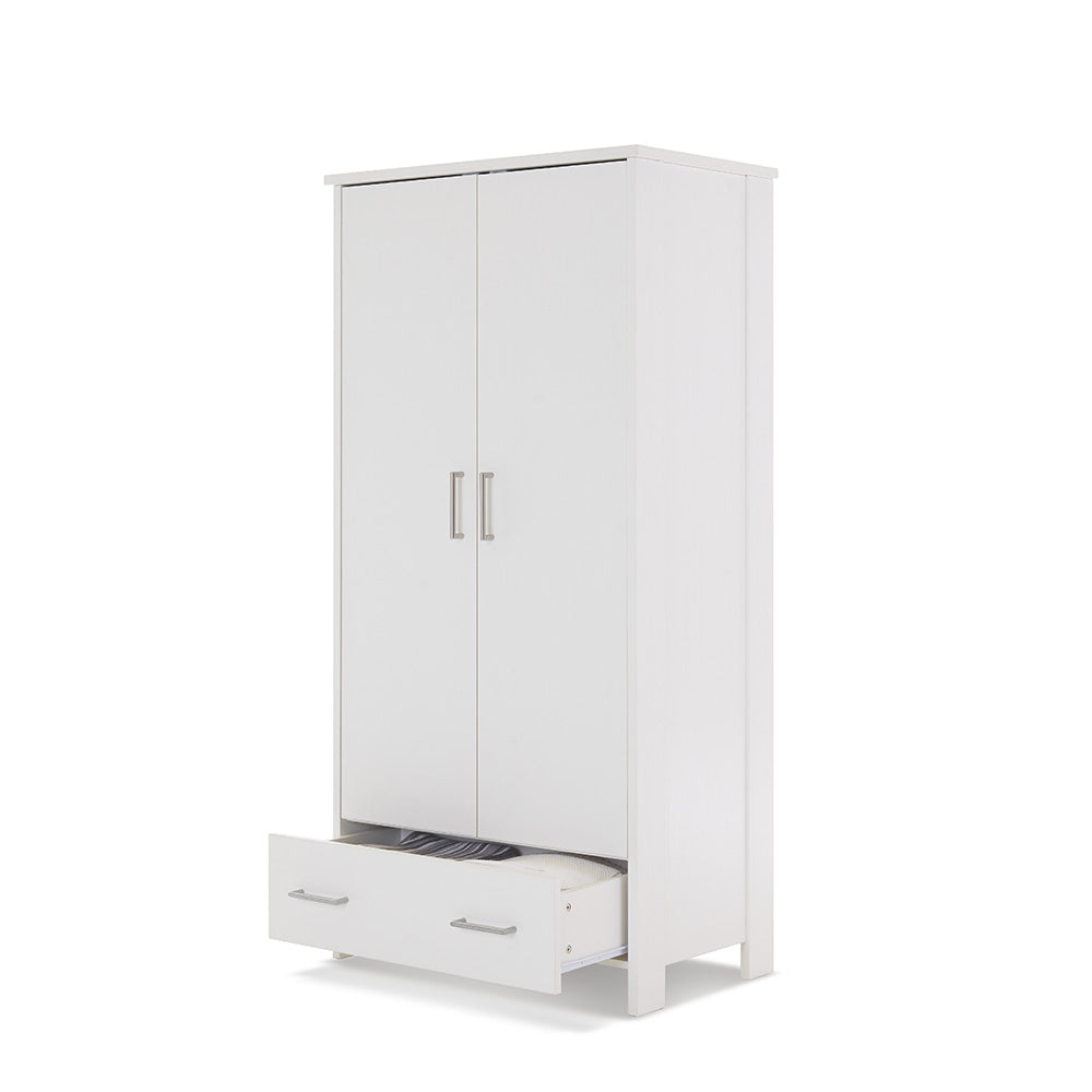 Double wardrobe with 2 doors & drawer at the bottom with middle handles.