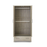 Double wardrobe with Doors open showing 2 rails inside. Drawer at the bottom.
