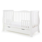 Sleigh Cot Bed with toddler rails added & under drawer included