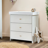 White Changing Unit with gold T Bar handles with changing top fitted.
