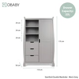 sleigh style grey double wardrobe with display shelves. Product Dimensions