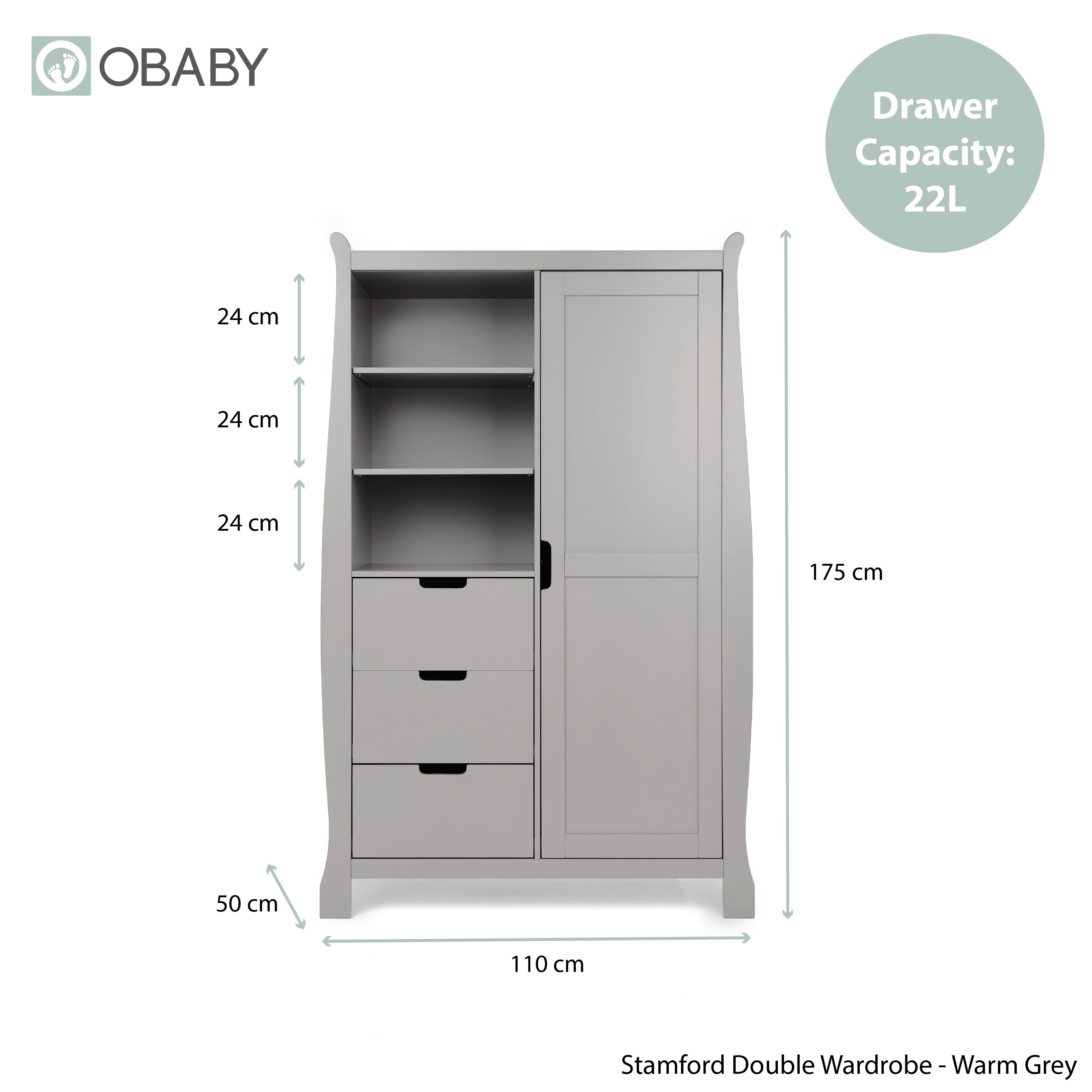 sleigh style grey double wardrobe with display shelves. Product Dimensions