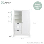 sleigh style white double wardrobe with display shelves. Product Dimensions