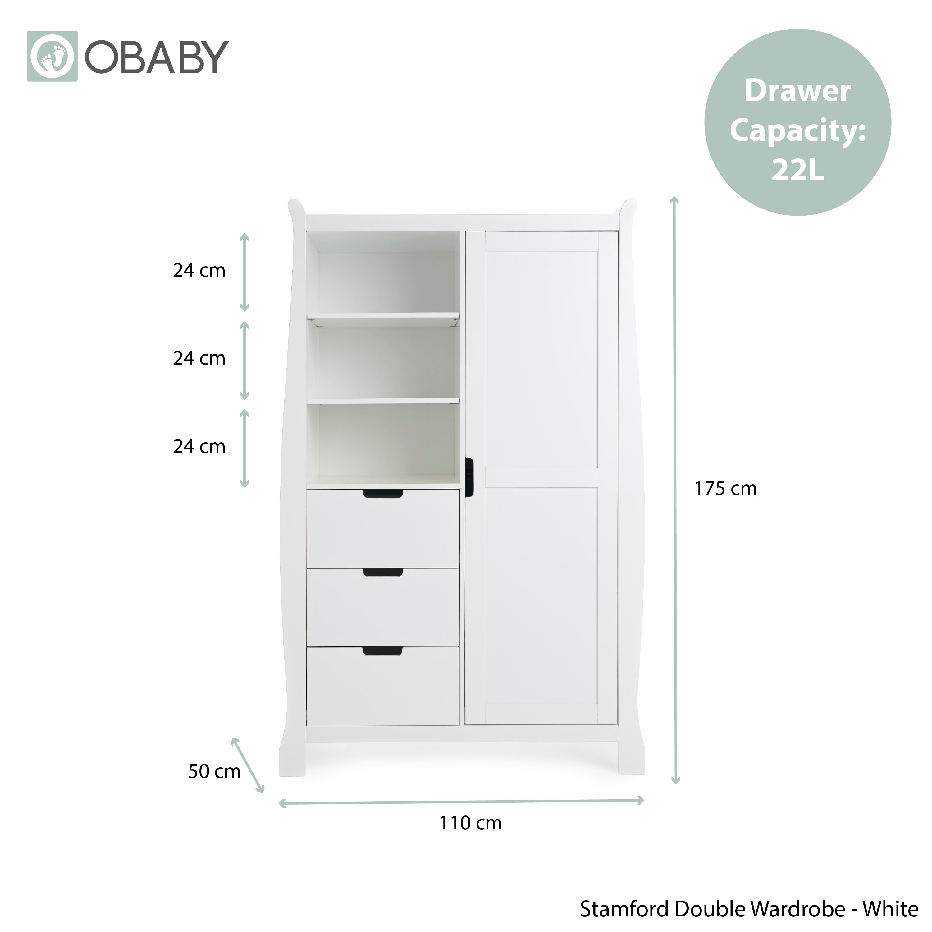 sleigh style white double wardrobe with display shelves. Product Dimensions