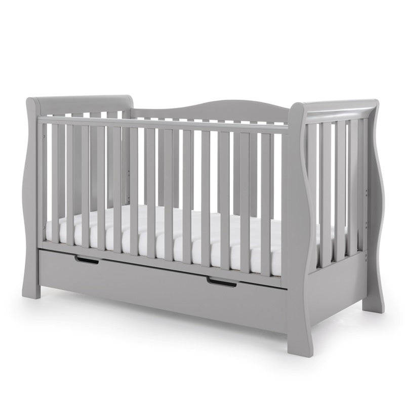 Sleigh Cot Bed with under drawer, base on the lowest setting