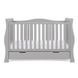 Sleigh Cot Bed with rails on all 4 sides, base on lowest setting & includes under drawer