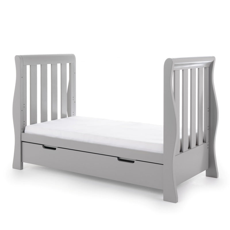 Sleigh Cot Bed, converted into toddler bed by removing the sides. Under Drawer Included.