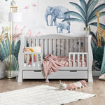 Sleigh Cot Bed, with toddler safety rails included & Under drawer