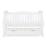 Sleigh Cot Bed with base at middle setting, under drawer included.