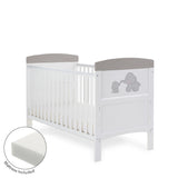 Grace Inspire Cot Bed & Fibre Mattress - Me & Mini Me Elephants - Grey