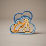 Front view of stacked, stacking cloud and sun shapes toy