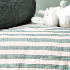 Muslin Fitted Sheet 140cm x 70cm - Ocean Stripe