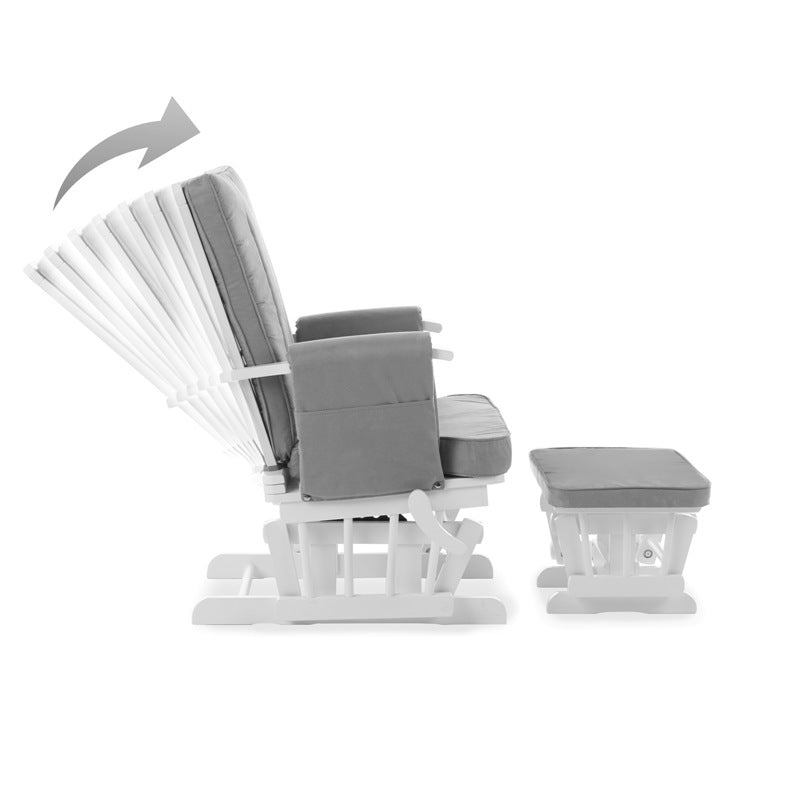 Wooden Gliding Nursery Chair with cushioned recline & gliding stool. 