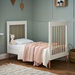 Maya Cot Bed converted into a toddler bed - White with Natural 