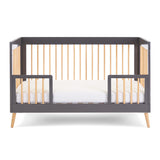 Scandi Cot Bed that shows includes toddler safety rails & easy to convert 