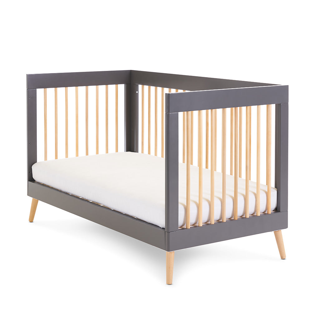 Scandi Cot Bed showing it can convert into a day bed, by removing one side.