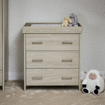 Changing unit with 3 drawers with metal handles 