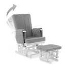 Gliding Nursery Chair, showing the different relcine positions & gliding stool