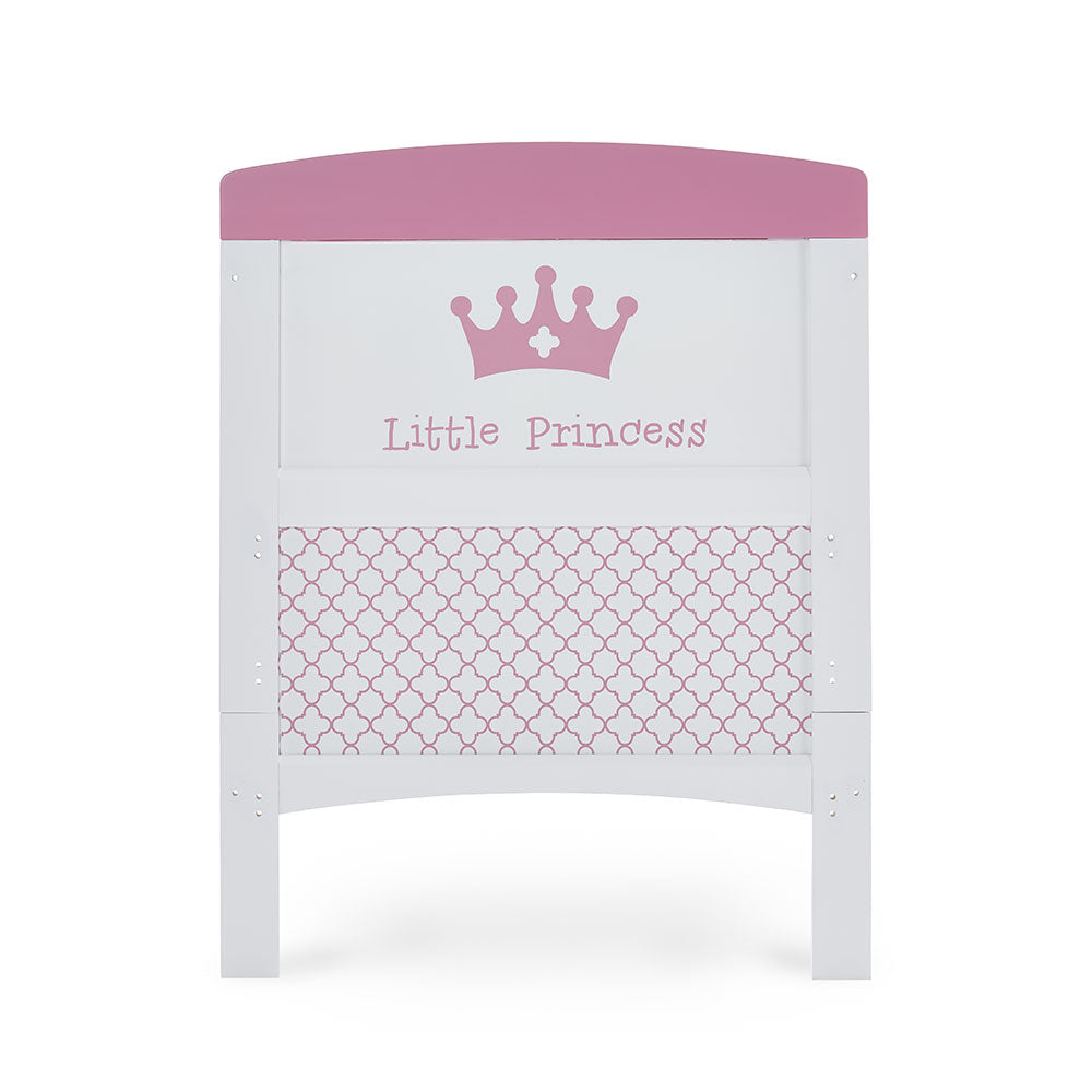 Cot Bed End, with printed princess logo on the front. 