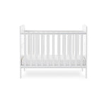 Mini Cot Bed with teething rails, with base on lowest, solid ends with curved top 