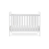Mini Cot Bed with teething rails, with base on lowest, solid ends with curved top 