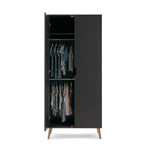 Scandi double wardrobe with 2 rails inside, 2 doors, 1 door with open cut out handle. 
