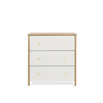 3 drawer changing unit with oak sides & white drawer fronts finsihed off with gold round handles, baby changing top removed, so ideal for lifetime storage. 