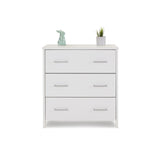 Dresser with changing top removed, has 3 drawers with metal handles. 