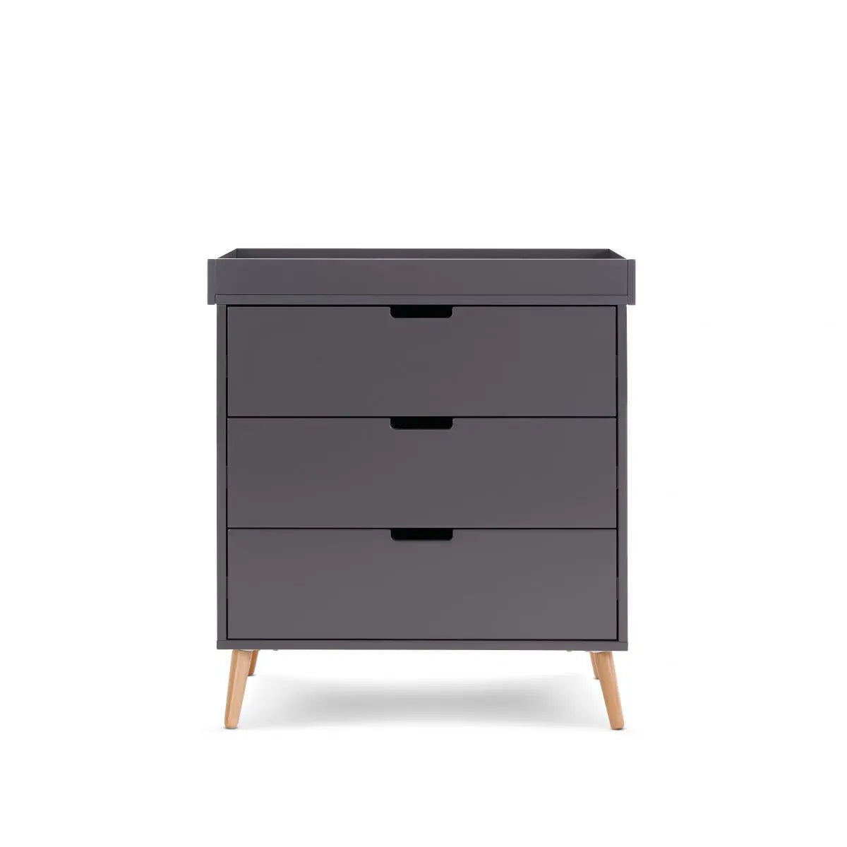 Scandi style changing unit with 3 drawers, with cut out open handles. 