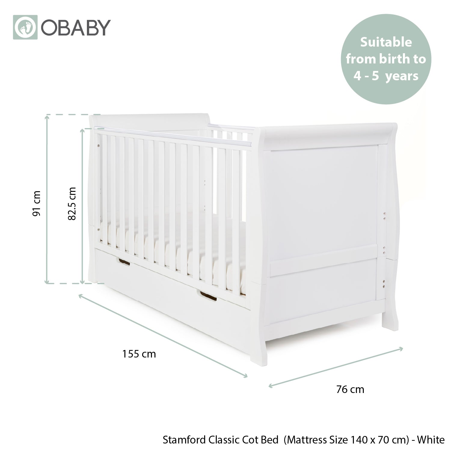 Ikea Standard Cot Dimensions Stamford Classic Sleigh Cot Bed White