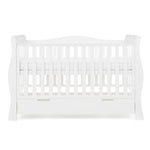 Sleigh Cot Bed, base in new born setting, includes under drawer 