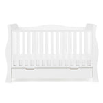 Sleigh Cot Bed with base at lowest setting & under drawer included. 