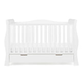 Sleigh Cot Bed with base at lowest setting & under drawer included. 