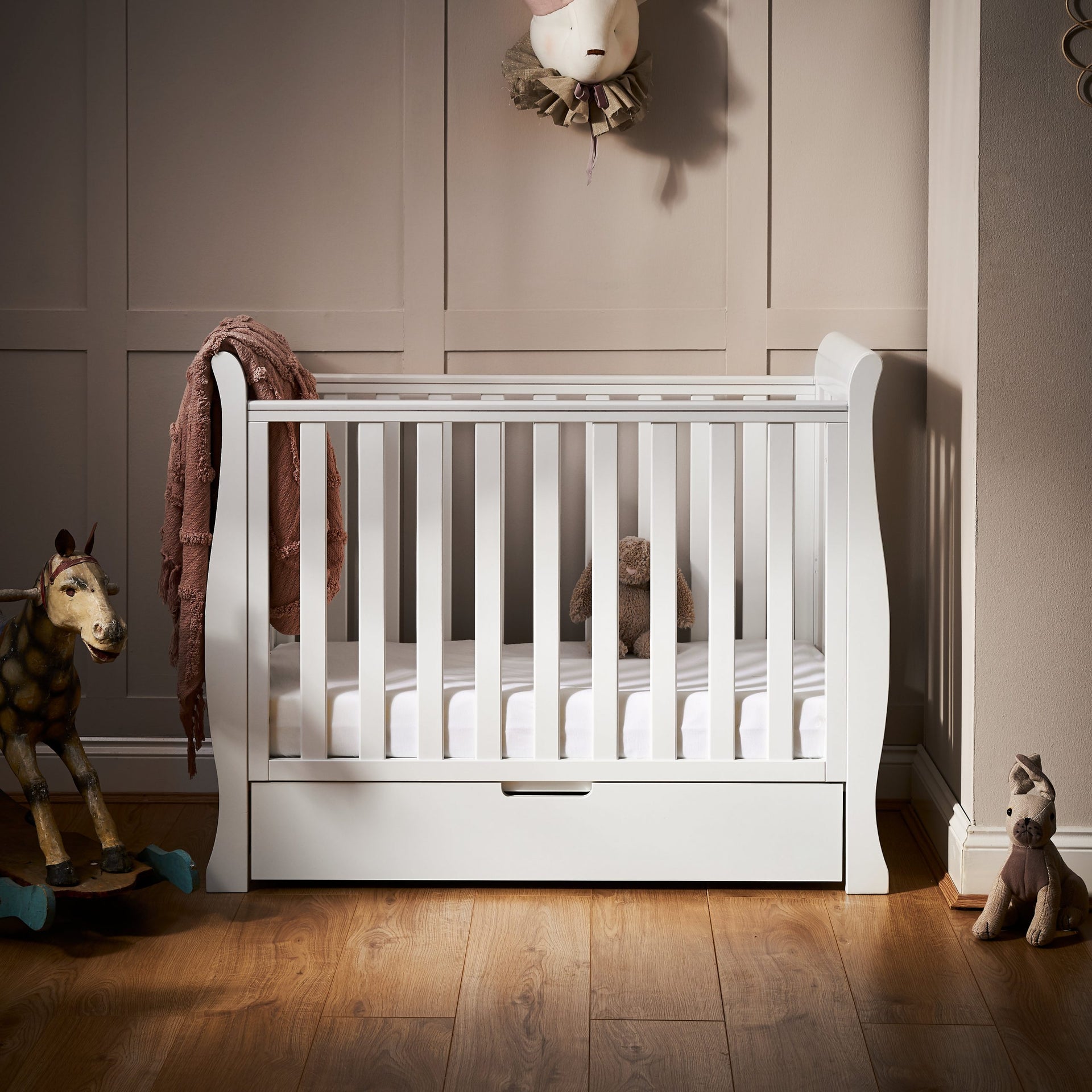 Stamford Space Saver Sleigh Cot White – Obaby - Main Image